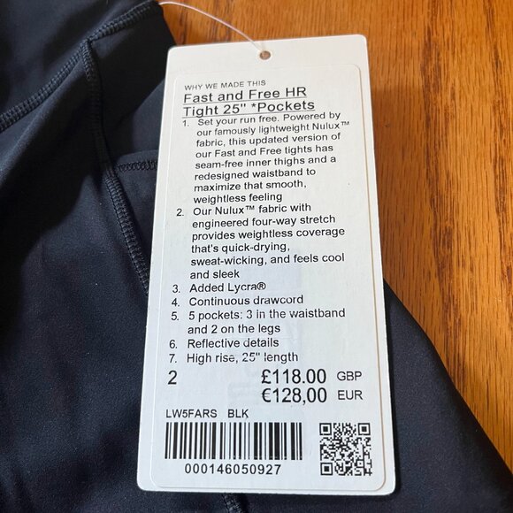 Fast and Free Lulu Lemon Black Tights - size 2, high rise, 25" length - Picture 2 of 3